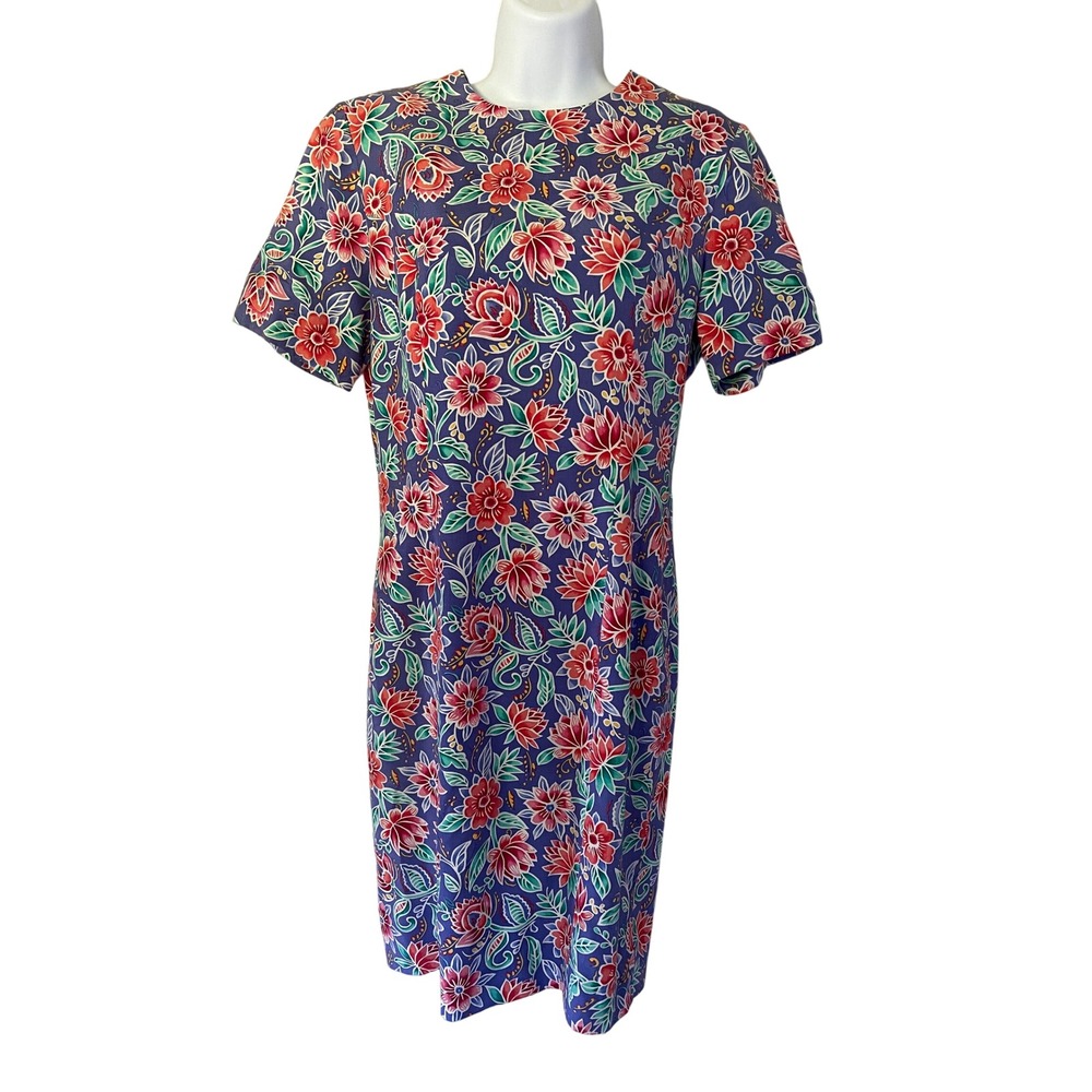 Talbots Silk Floral Sheath Dress Purple Red Short Sleeve Size 6 Vintage 90's